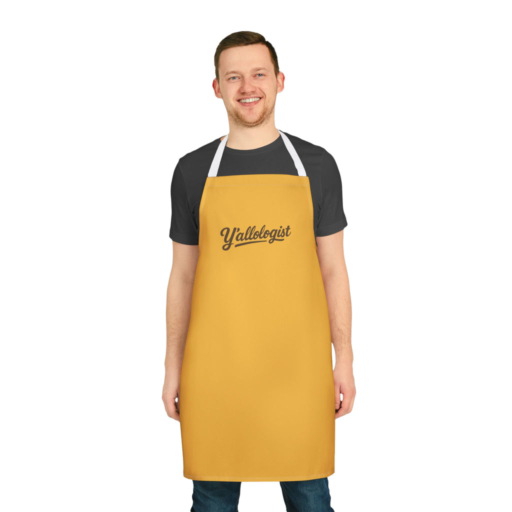Y'allologist Yellow Apron with Brown Lettering