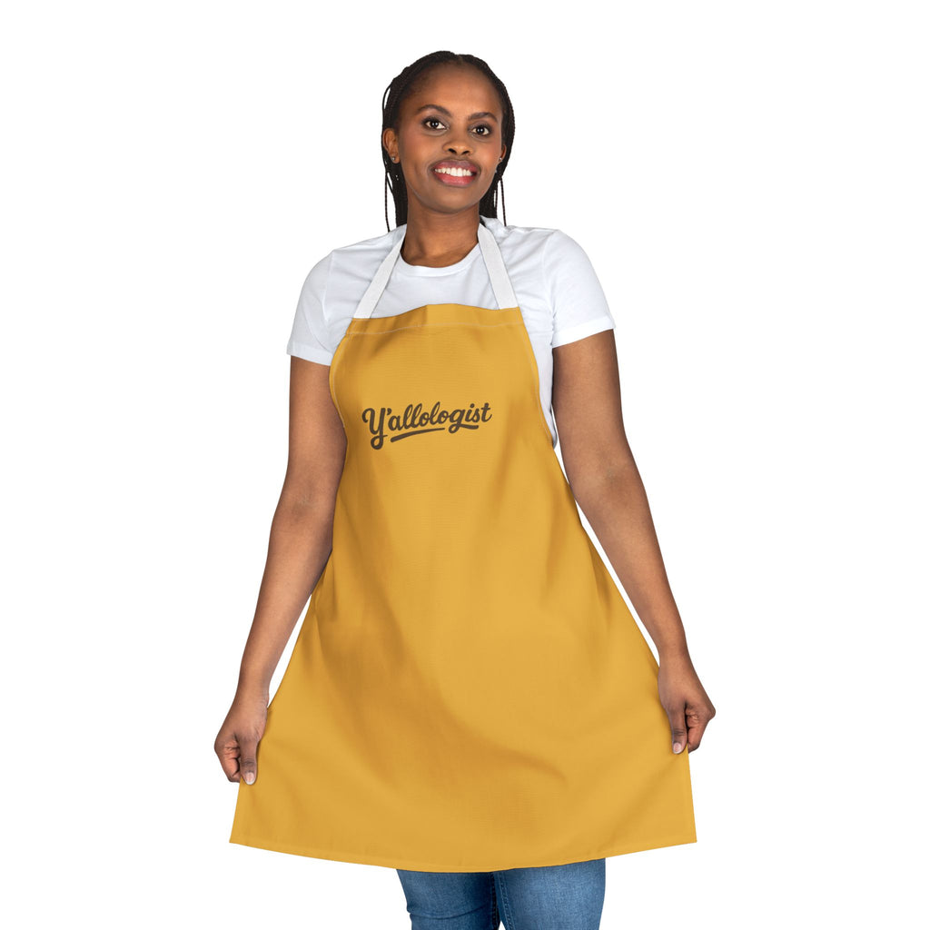 Y'allologist Yellow Apron with Brown Lettering