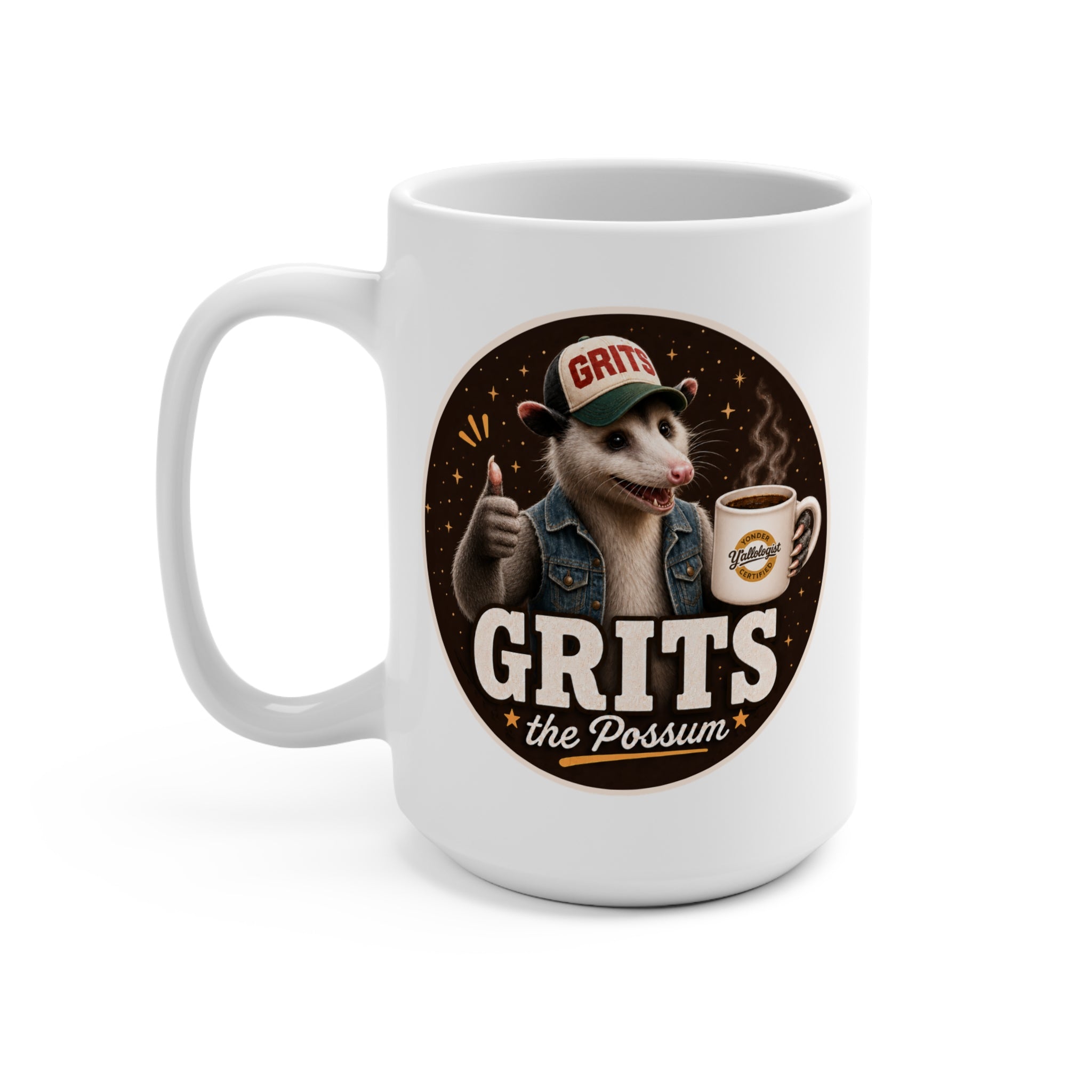 Grits the Possum w/Y'allologist Mug 15oz Coffee Mug