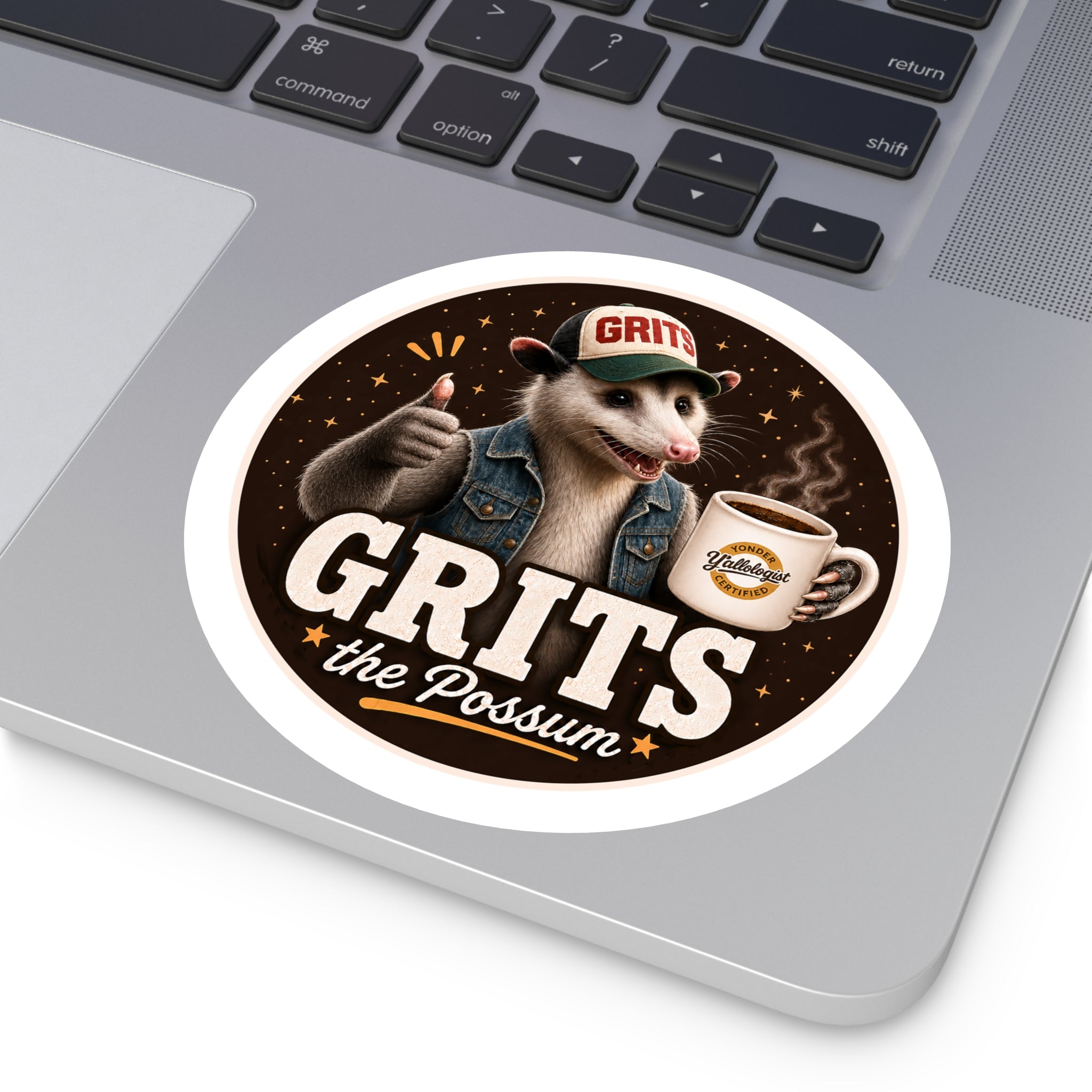 Grits the Possum w/ Y'allologist Mug Round Sticker