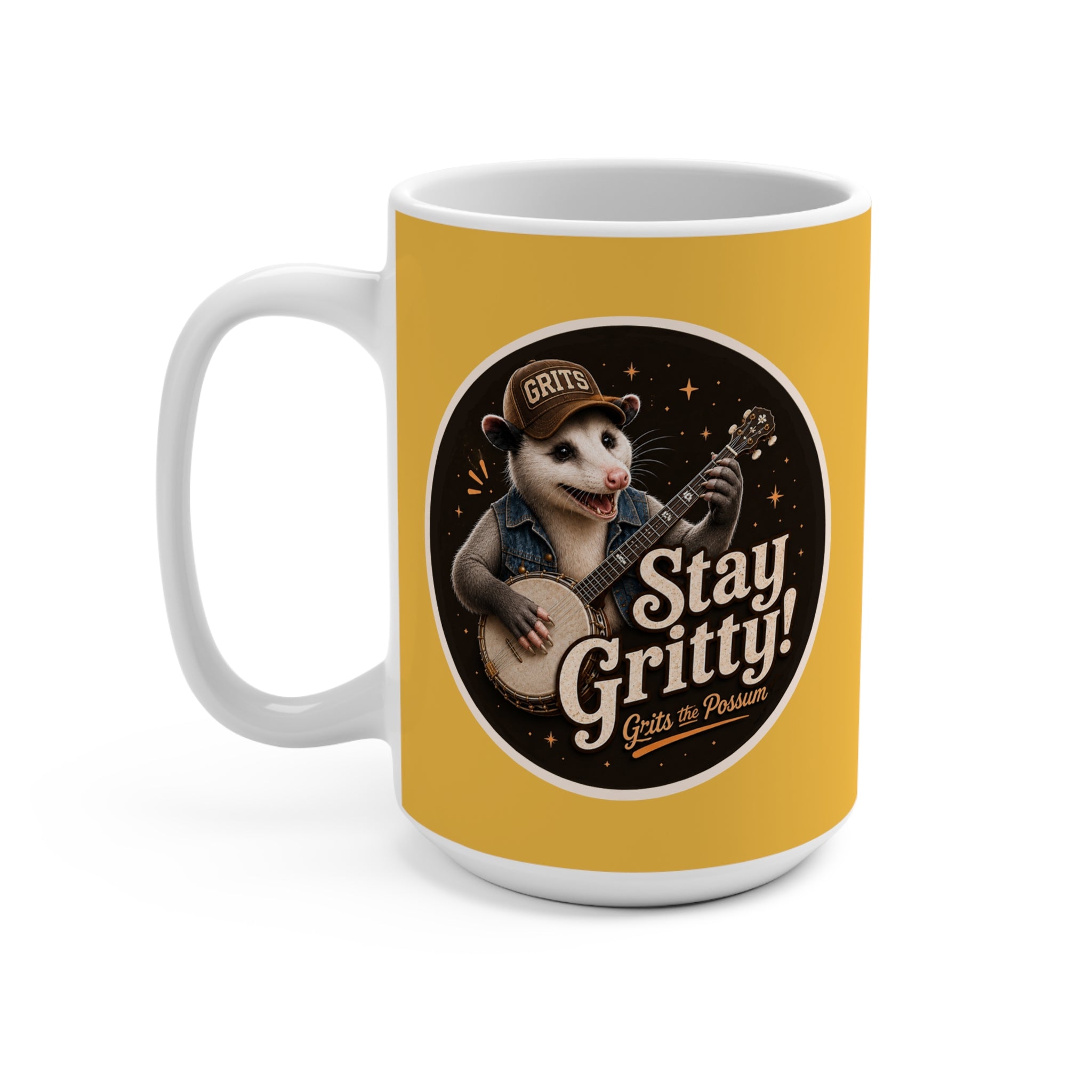 Grits the Possum/Stay Gritty! Yellow 15oz Coffee Mug