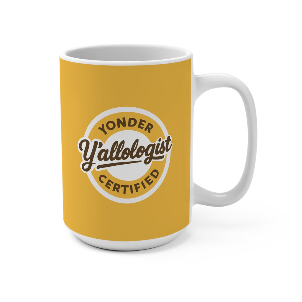 Y'allologist Yonder Certified Round Logo Yellow 15oz Coffee Mug