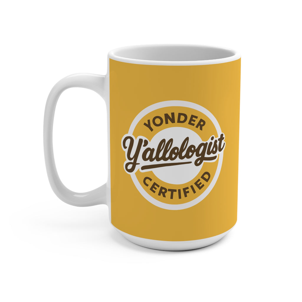 Y'allologist Yonder Certified Round Logo Yellow 15oz Coffee Mug