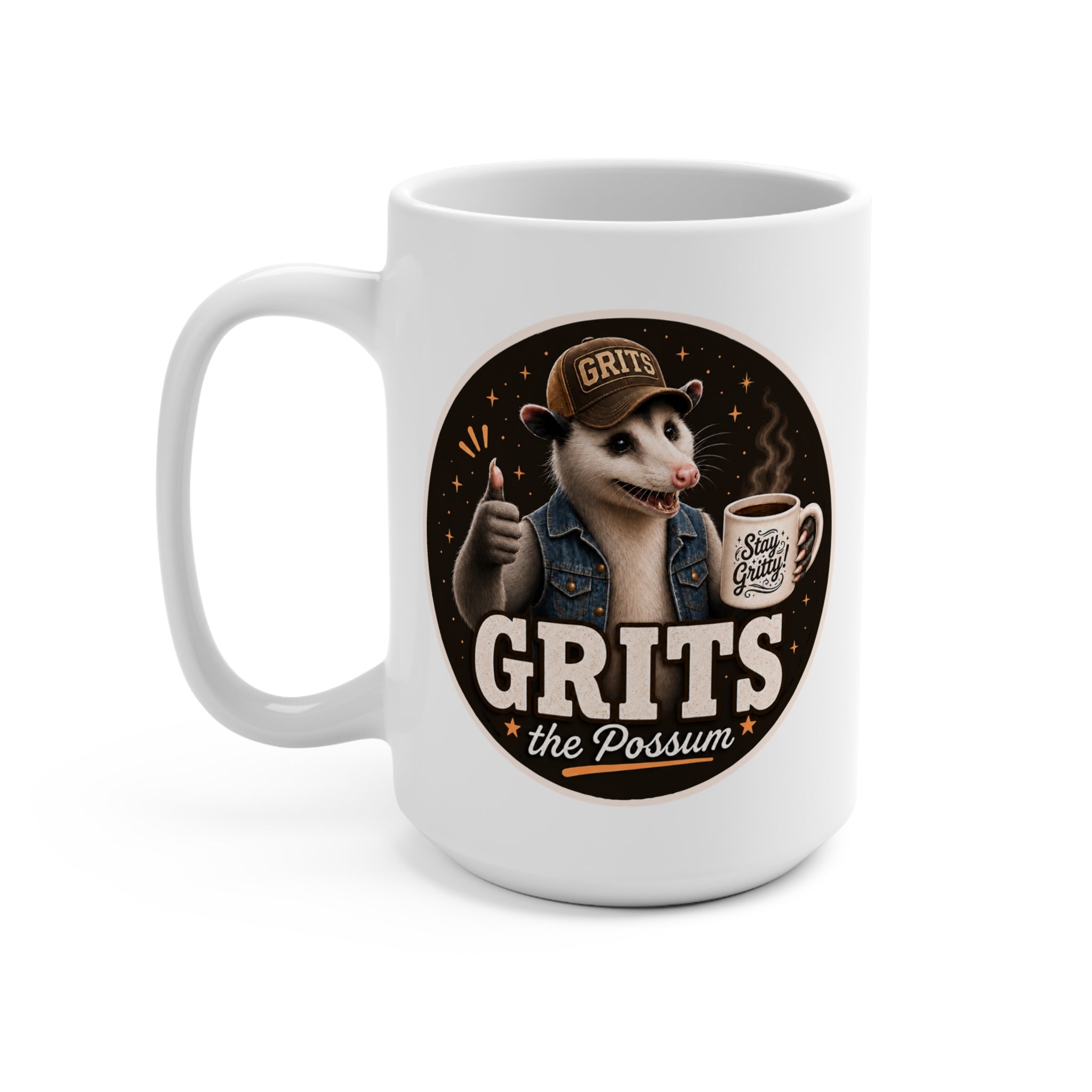 Grits the Possum w/ Stay Gritty Mug 15oz Coffee Mug
