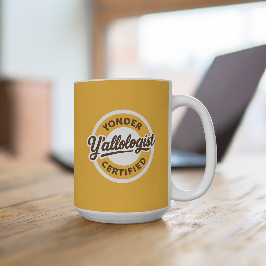 Y'allologist Yonder Certified Round Logo Yellow 15oz Coffee Mug