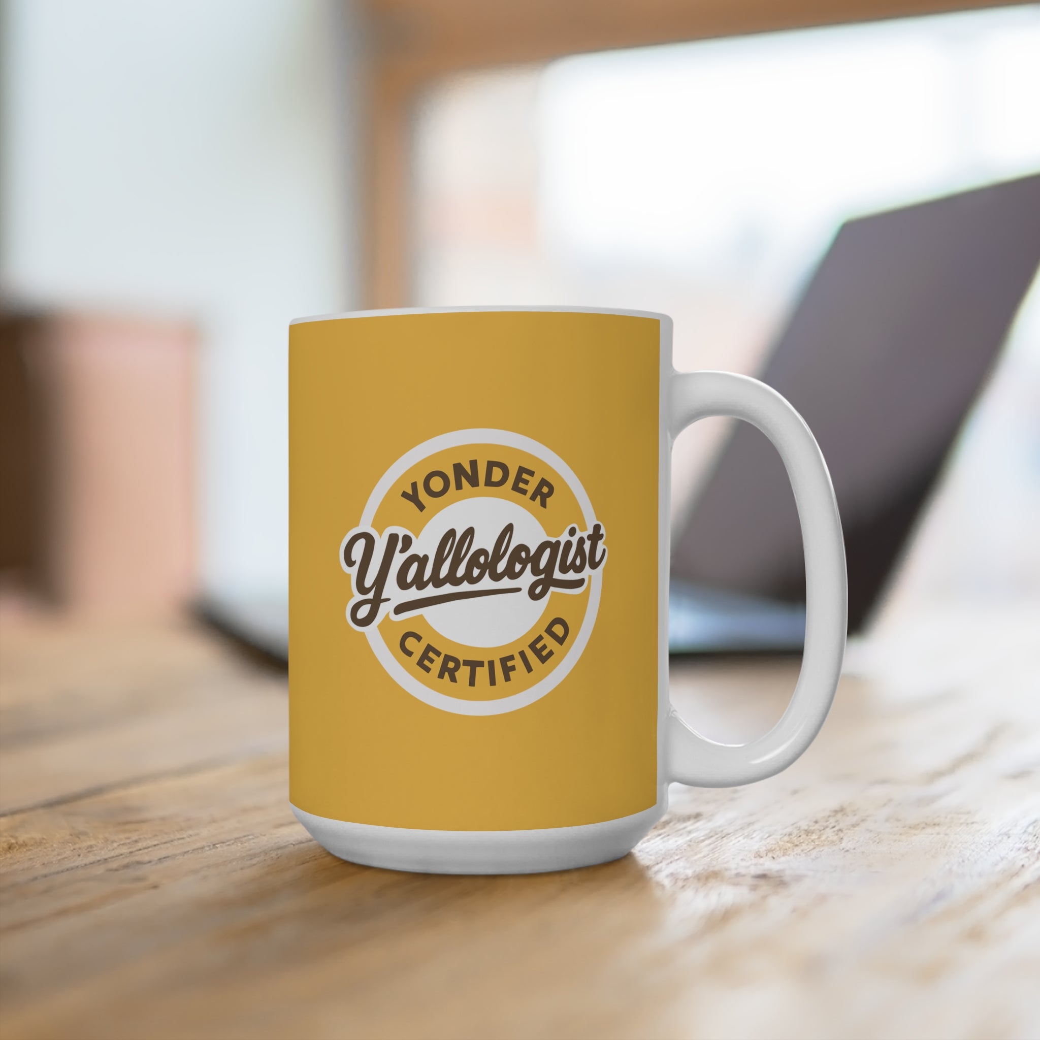 Y'allologist Yonder Certified Round Logo Yellow 15oz Coffee Mug
