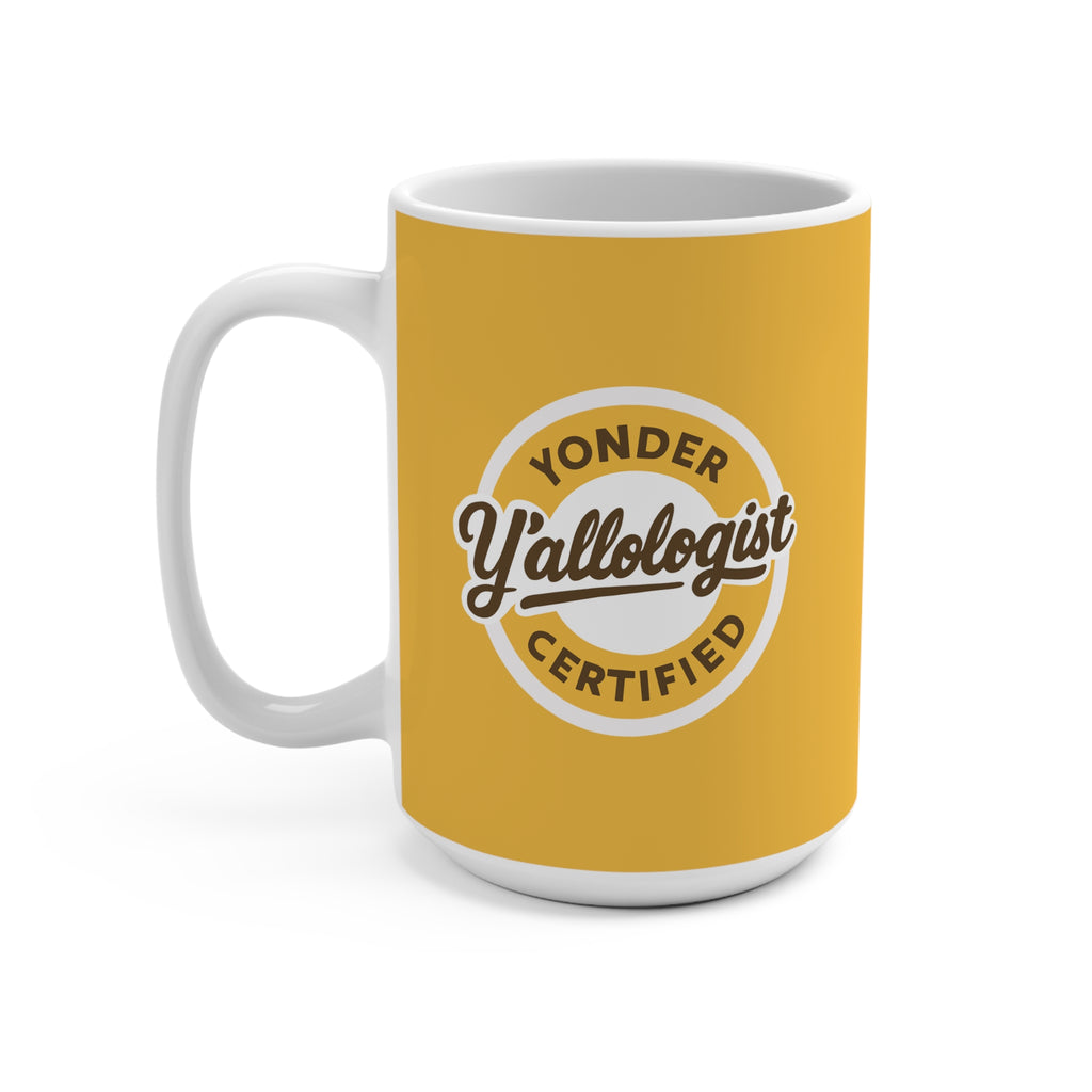 Y'allologist Yonder Certified Round Logo Yellow 15oz Coffee Mug