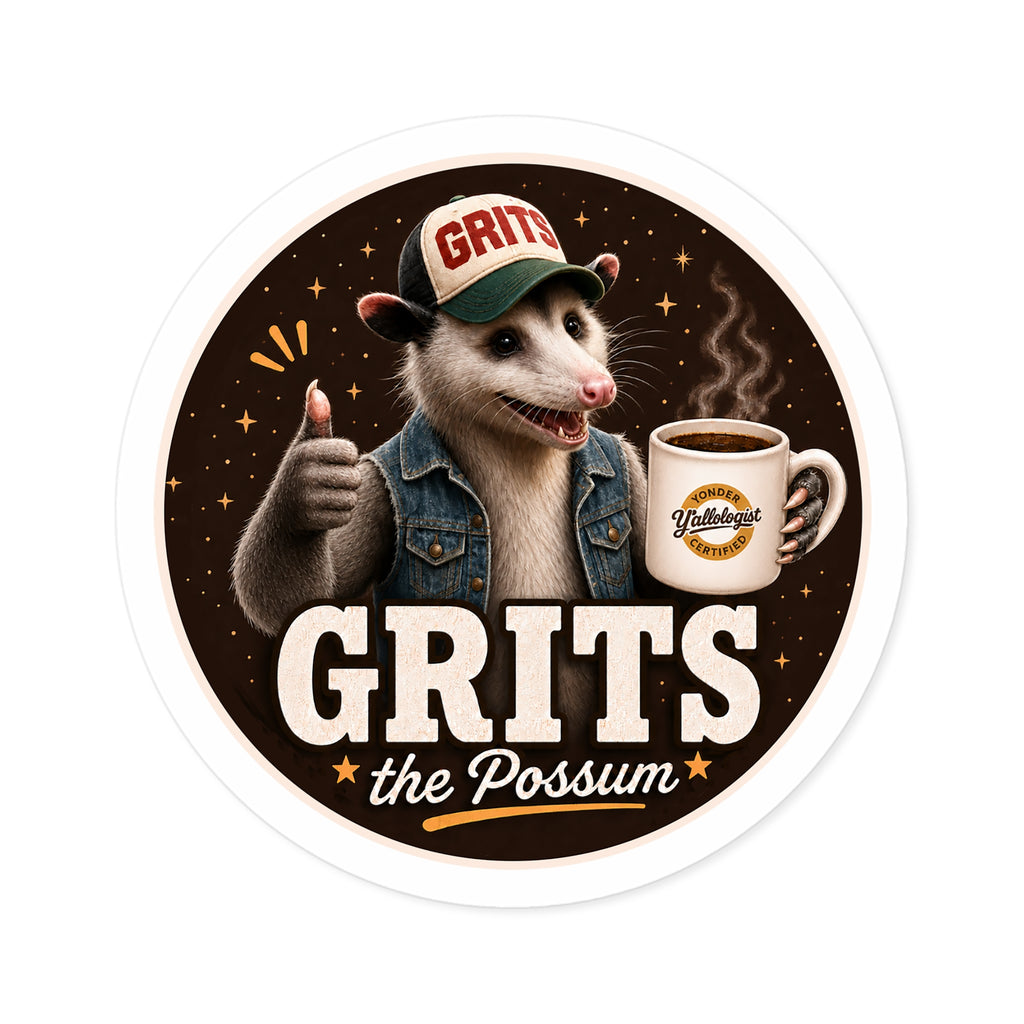 Grits the Possum w/ Y'allologist Mug Round Sticker