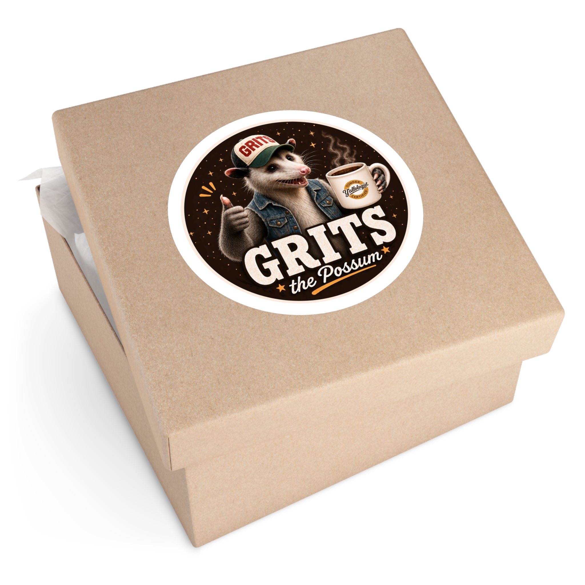 Grits the Possum w/ Y'allologist Mug Round Sticker