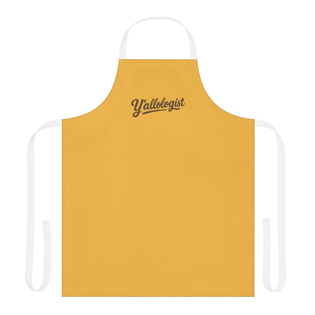 Y'allologist Yellow Apron with Brown Lettering