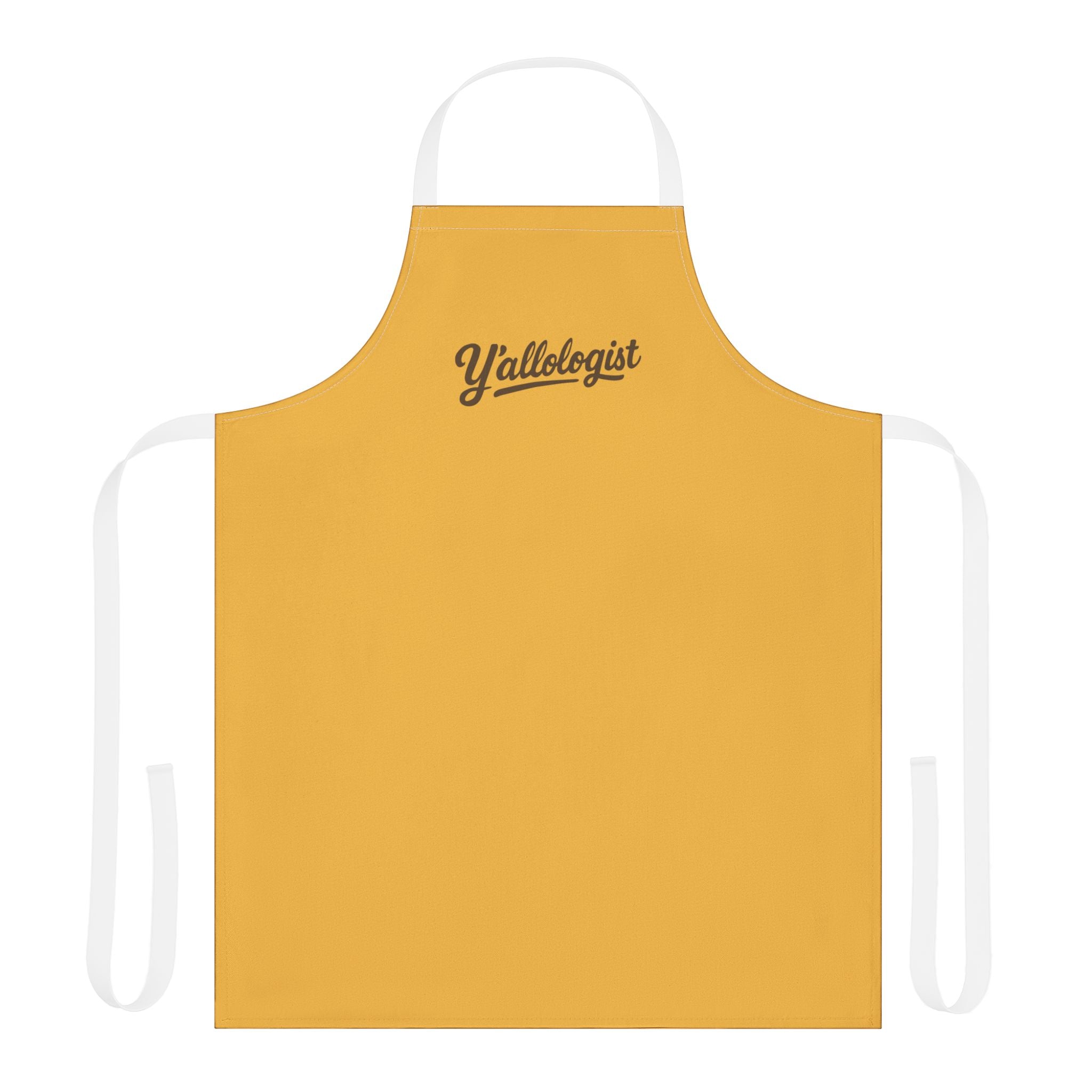 Y'allologist Yellow Apron with Brown Lettering